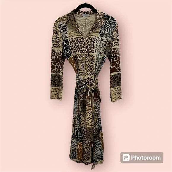 ワンピース Moschino Dress With Animal Pattern Y2k Vintage Moschino Silk Leopard Dress, Multicolor Animal